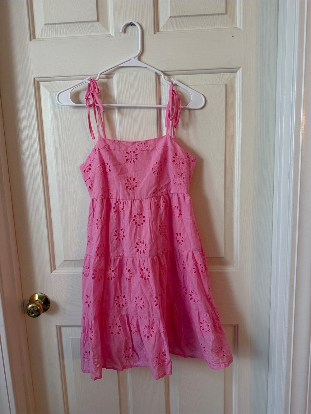 Pink Eyelet Tie-Shoulder Sundress